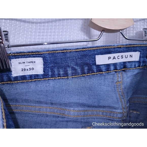 Pacsun Slim Taper Indigo Wash Distressed Jeans Mens  29x30 - Picture 8 of 10